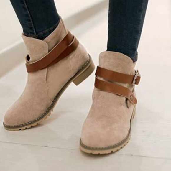 BRAND NEW I LOVE COMFORT VINTAGE ROUND TOE CROSSOVER BUCKLE STRAP ANKLE BOOTIES - Picture 1 of 16